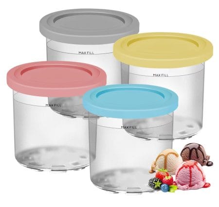 USA🇺🇸 FBA Free Shipping - 4 Pack Ice Cream Containers - Compatible with Ninja Creami NC299AMZ, NC300 & NC301 Series Ice Cream Makers, Replacement Pints Containers and Lids, BPA-Free & Dishwasher Safe, Grey/Blue/Pink/Yellow - Stock 2000 - Minimum Order 50 pieces - $2.5/each