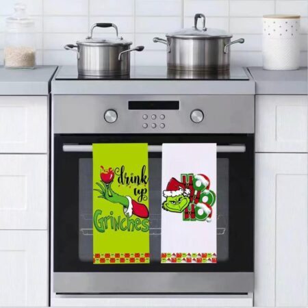 🇺🇸USA FBA Free Shipping, Grinch Christmas Kitchen Towels 2-Pack (Microfiber Waffle Weave), Stock: 1500, MOQ: 50, Price: $1.3