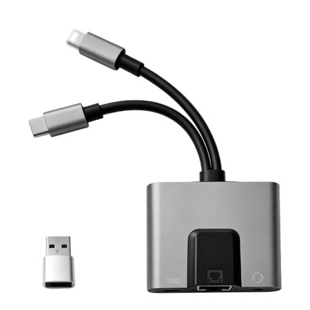 🇬🇧UK FBA Free Shipping - KozyOne 3-in-1 Ethernet Adapter RJ45 100Mbps Audio & Charging Port, Silver-grey, Stock: 15, MOQ: 15, Price: £4.5